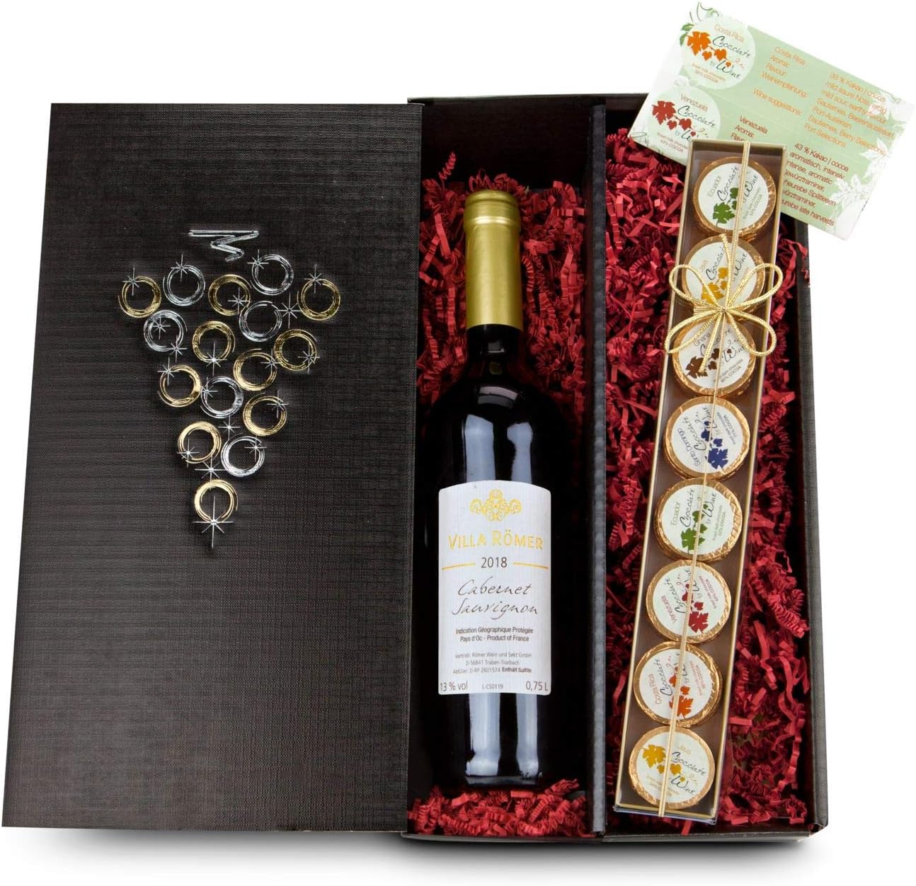Römer Präsente Chocolate for Wine Gift Set - 1 Red Wine (Cabernet Sauvignon, 0.75 Litre), 32 x 8g Chocolates + Lovely Gift Box – Bild 2
