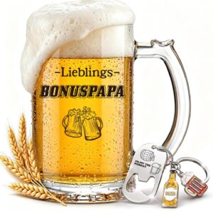 Beer Mug Favourite Bonus Dad - 500 ml Beer Glass as Personalised Gift for Stepdad for Father's Day, Birthday & Christmas - Funny Men's Gift