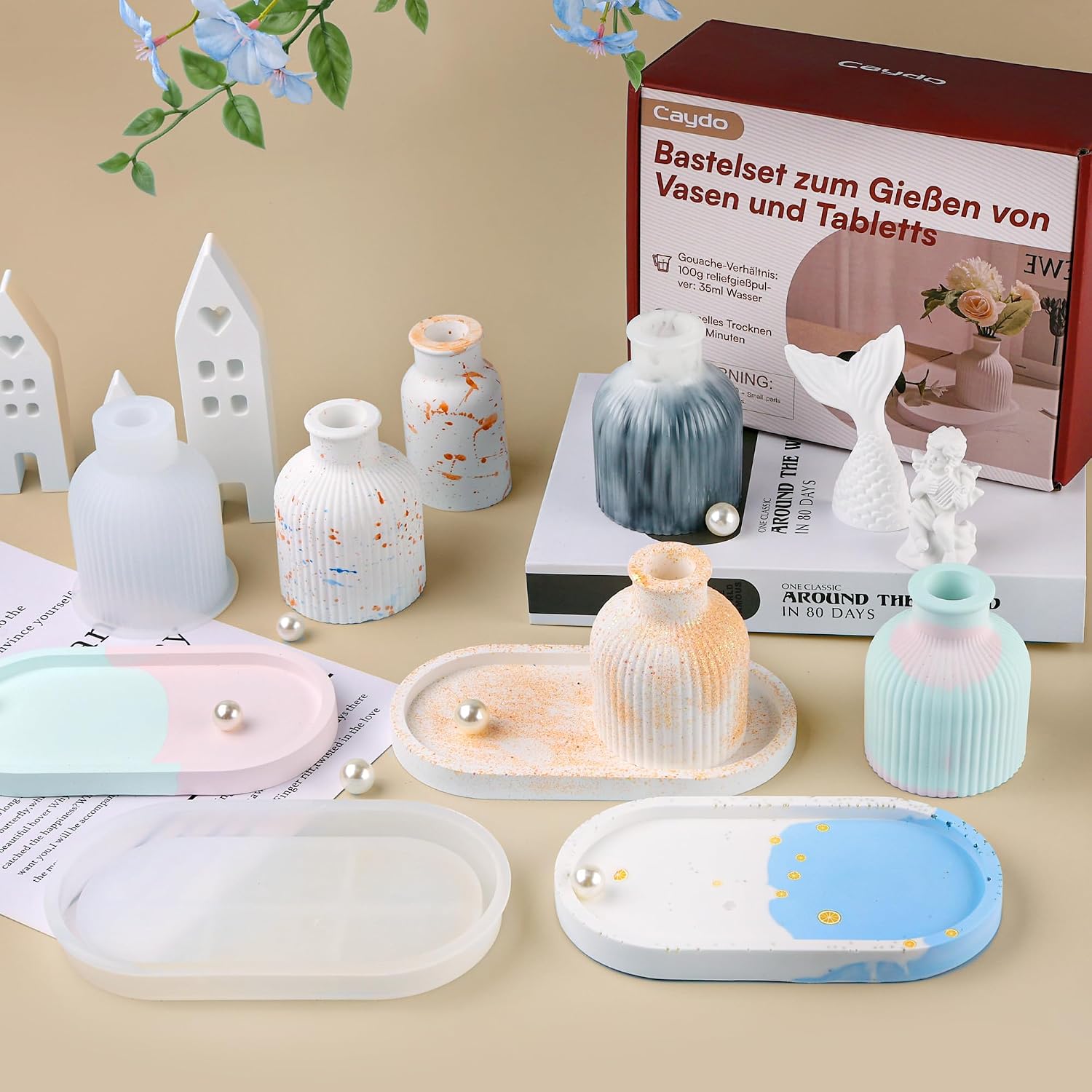 Caydo Casting Powder Starter Set, Silicone Moulds Casting Moulds Vase Pallets with Casting Powder 500 g, DIY Flower Vase Silicone Moulds Relief Casting Powder for Pouring with Creative Concrete, Jewellery Concrete, Casting Resin, Wax – Bild 3