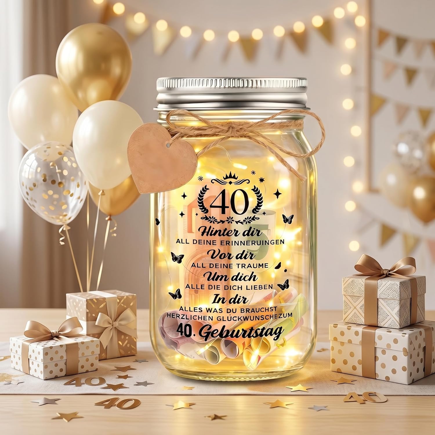 Johiux LED Bottle Light with Positive Potato Bee for 40th Birthday Woman Man Pocket Hug Positive Lucky Charm Bee Birthday Card Funny Money Gifts 40th Birthday – Bild 4