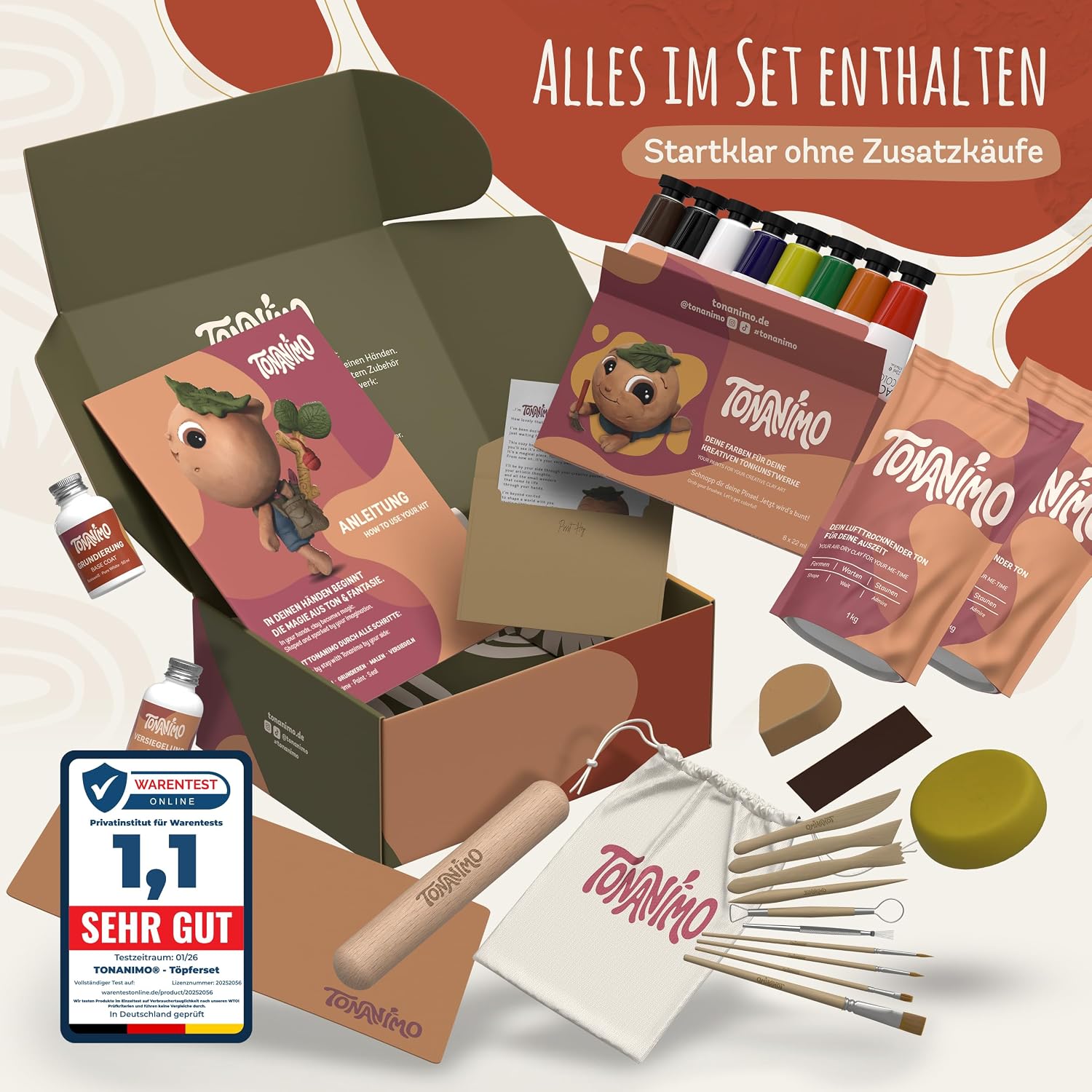 Pottery Set for Home - DIY Set with 2kg Air-Drying Clay – Bild 3