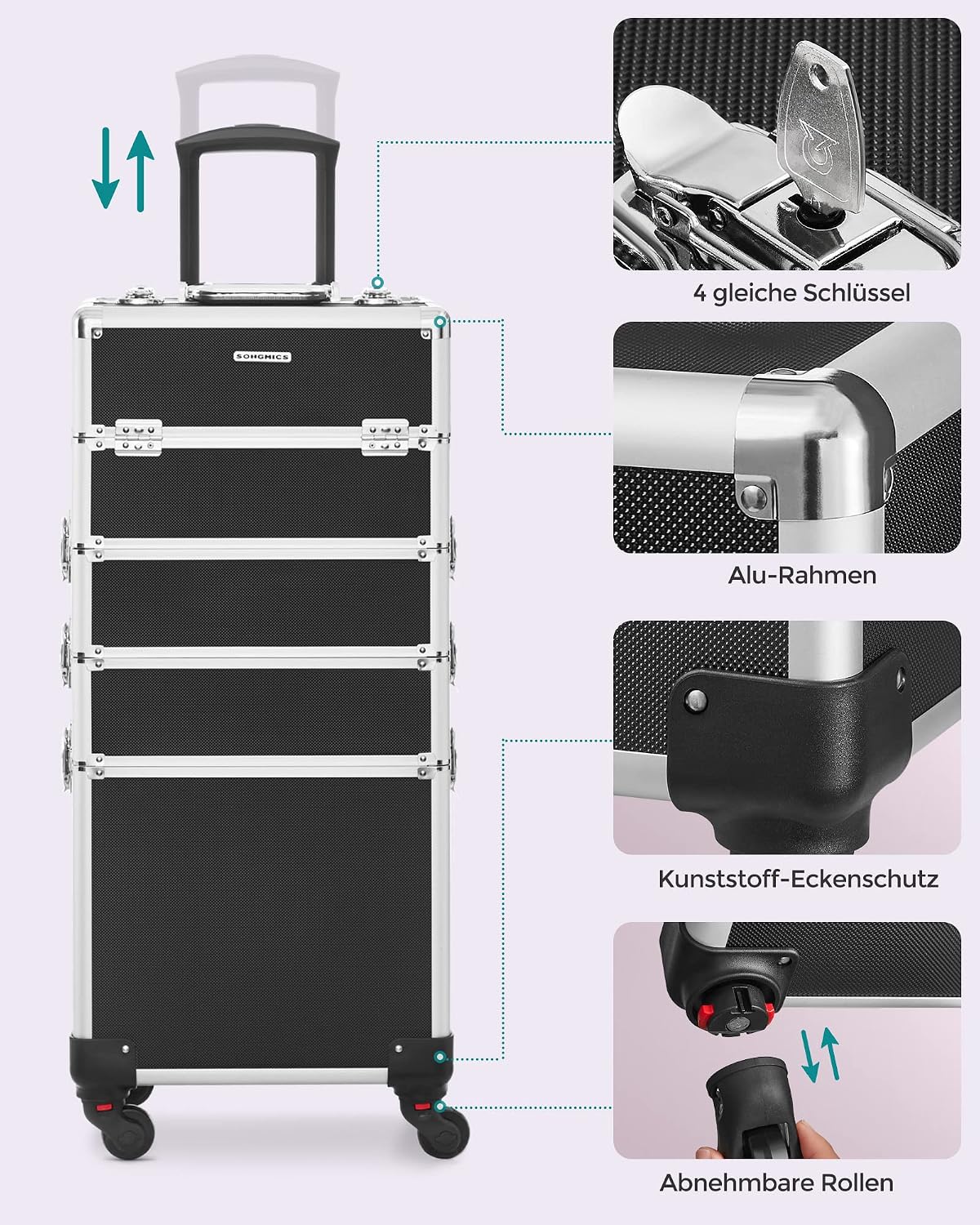 Songmics Lockable Cosmetic Case Trolley 35 x 25 x 79 cm – Bild 4