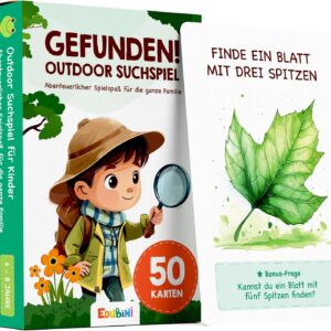 Edubini GEFODEN! Outdoor Search Game for Children from 4 Years - [50 Cards] - Outdoor Games for Outdoors, Treasure Hunt, Garden, Walks & Forest - Travel Games Gift for Boys and Girls
