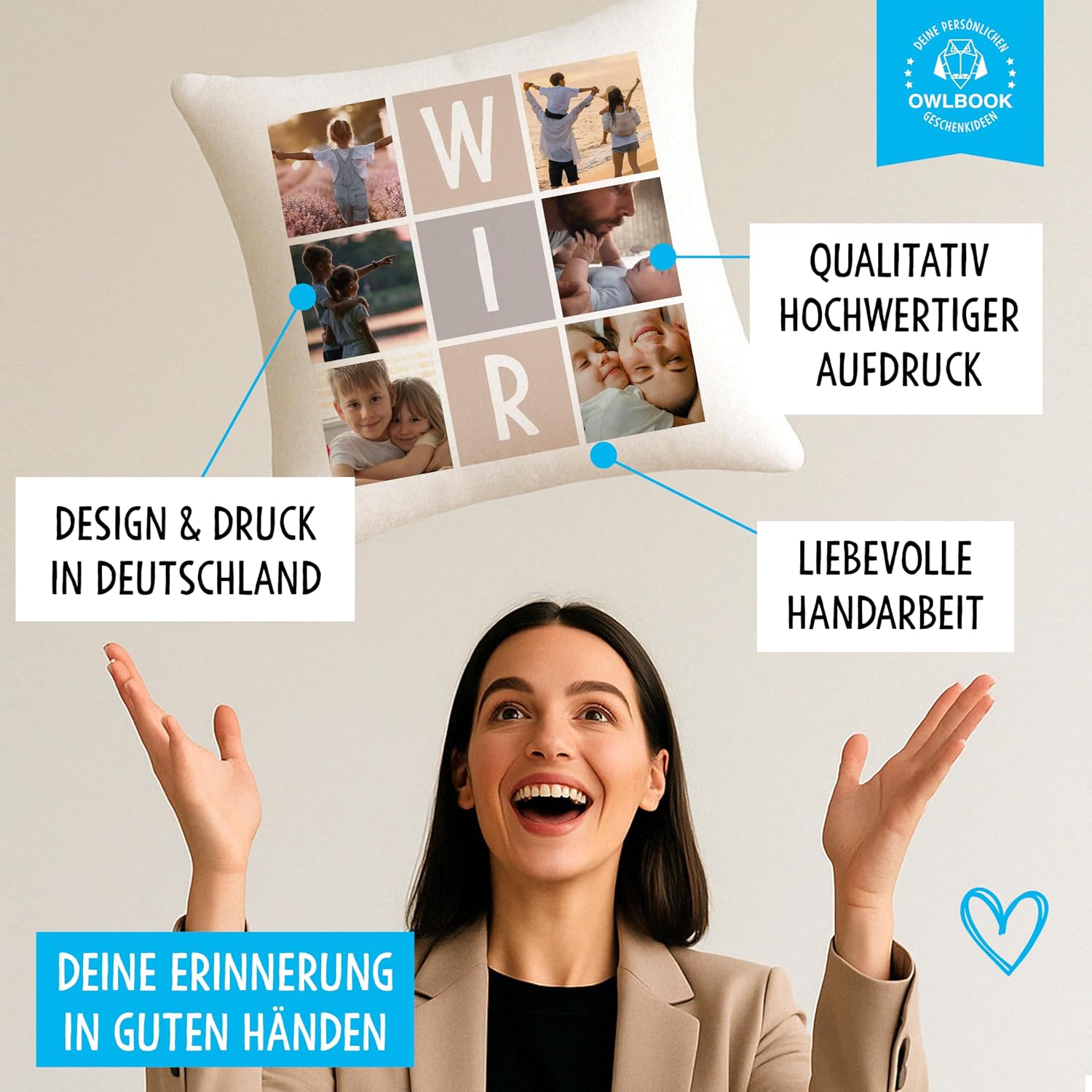 OWLBOOK® Personalised Photo Cushion for Him and Her Couples with 6 Photos – Bild 2