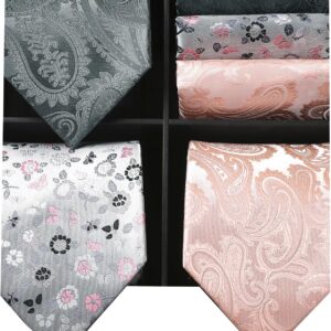 HISDERN Lot 3 Piece Men's Tie Classic Elegant Ties and Pocket Square Silk Tie Set Wedding Party Tie - Multiple Sets