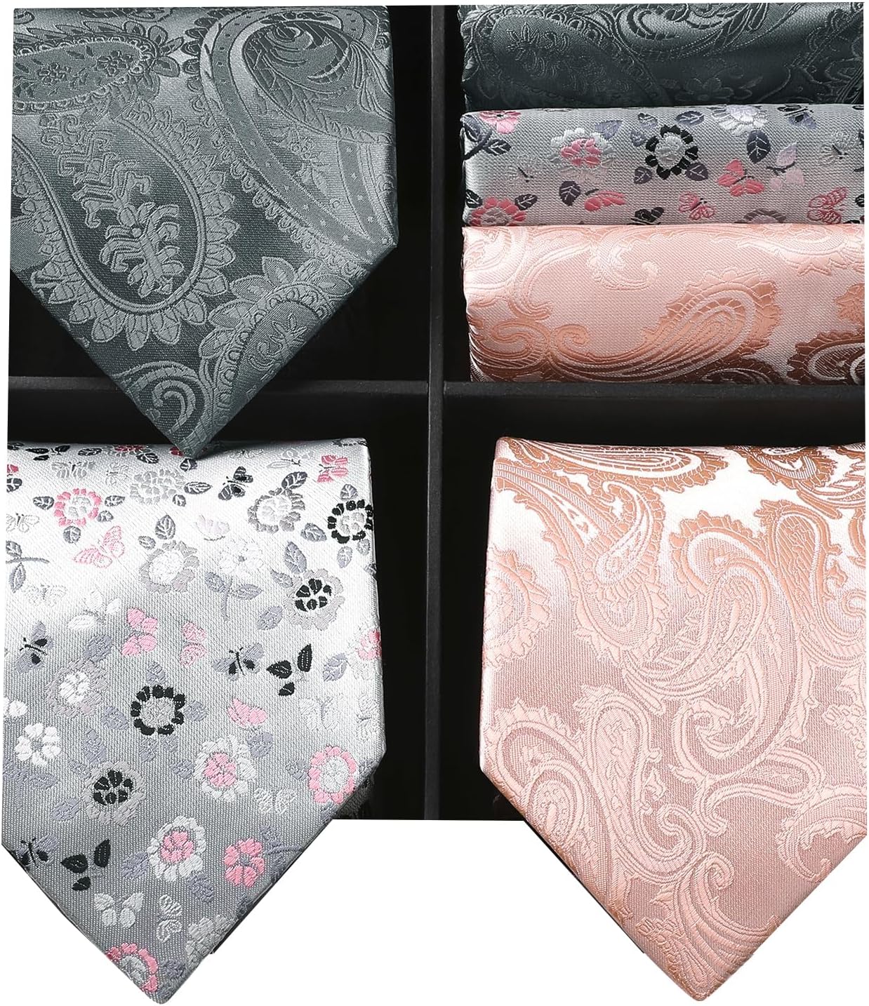 HISDERN Lot 3 Piece Men's Tie Classic Elegant Ties and Pocket Square Silk Tie Set Wedding Party Tie - Multiple Sets