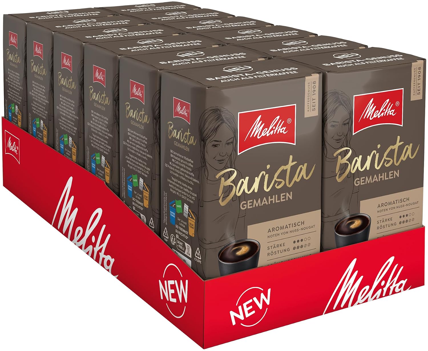 Melitta Barista Filter Coffee, Strength 3/5, 12 x 500 g