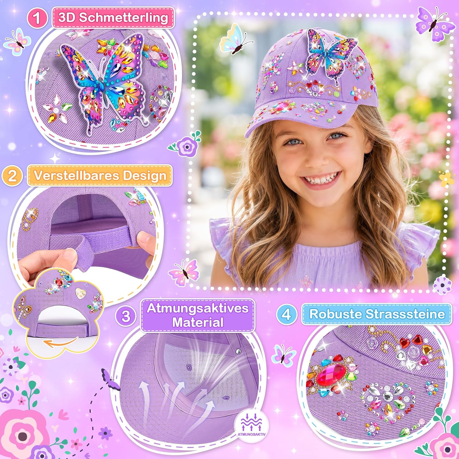 Craft Girls 5 6 7 8 9 Years Diamond Painting Children's Baseball Cap Set – Bild 3
