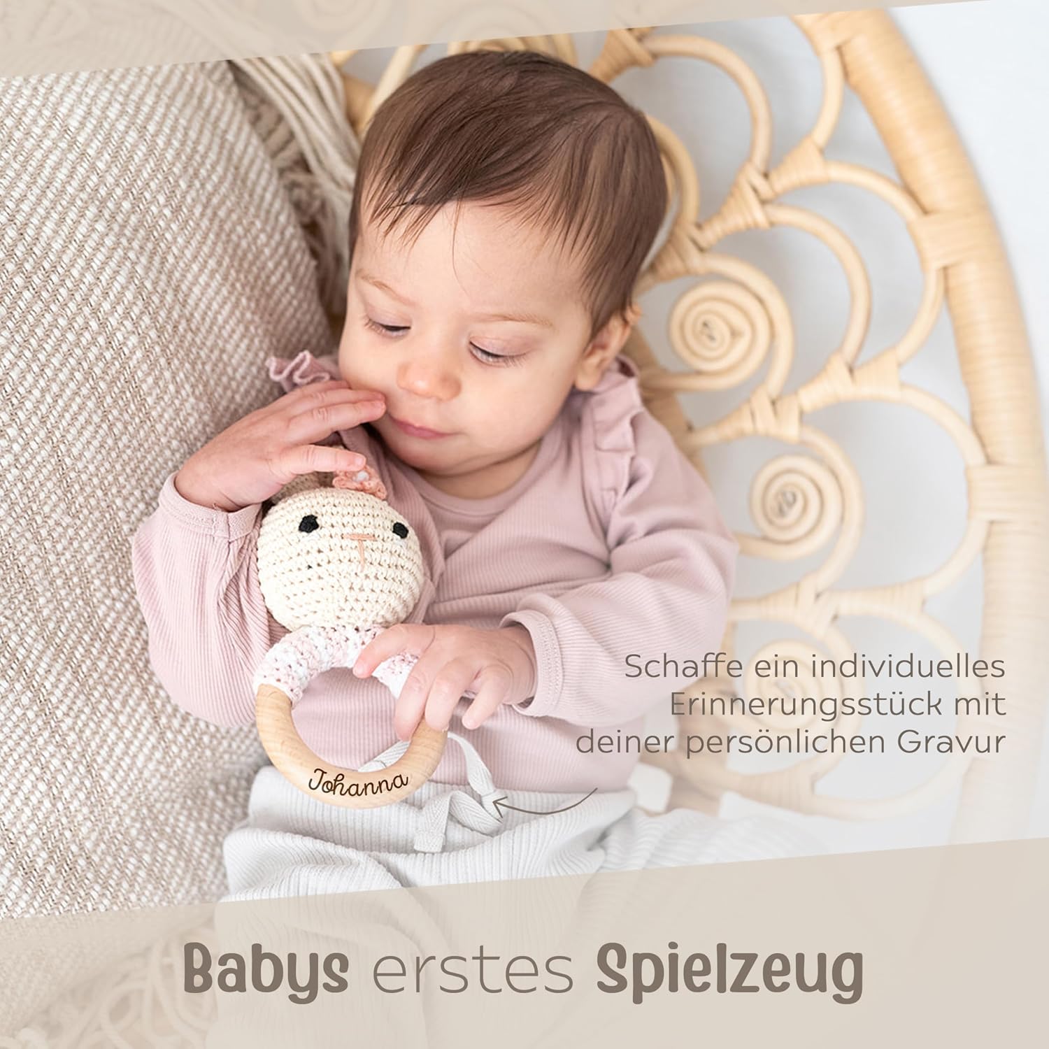 wunderwunsch Grasping Toy, Baby Rattle, Teething Ring Baby Personalised – Bild 2