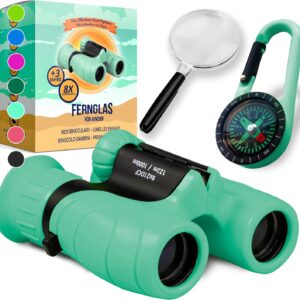 Binoculars for Children – Ideal Gift for Boys and Girls – Strong Magnification 8 x 21 – Comprehensive Set Including Magnifier & Compass – Toy for Children 3-12 Years