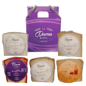 Quesos La Aldea Goat Cheese Gift Baskets 5 Wedges Mild, Half Matured, Red Wine, Whisky & Peppers Spanish Cheese Delicatessen Gift Set Filled Gift Basket for Men