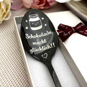 Engraved Spoon - Personalised - Choice of Size & Colour for Chocolate, Jam, Nut Spread and Yogurt Gift with Choice of Packaging