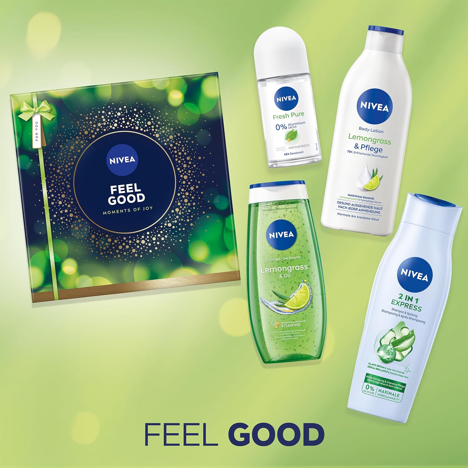 NIVEA Feel Good Gift Set, Gift for Women, Gift Box with Shower Gel (250 ml), Shampoo (250 ml), Body Lotion (400 ml) and Deodorant (50 ml) – Bild 5