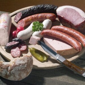 Landmetzgerei Schiessl Bayerisches Probier-Packerl 1 kg | Homemaker Sausage, Liver Cheese, Ham, Salami | Gluten Free & Lactose Free | Top Quality from Own Slaughter as Gift Set