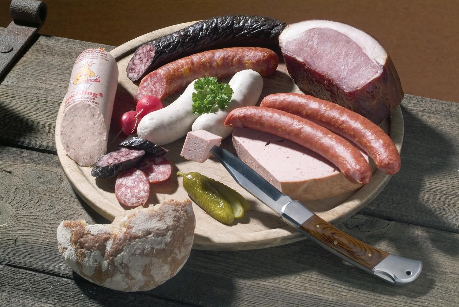 Landmetzgerei Schiessl Bayerisches Probier-Packerl 1 kg | Homemaker Sausage, Liver Cheese, Ham, Salami | Gluten Free & Lactose Free | Top Quality from Own Slaughter as Gift Set