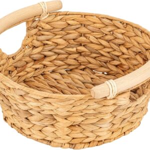 Braided Gift Basket, Empty, Round Storage Basket Made of Water Hyacinth with Wooden Handles, Gift Basket for Filling, Wicker Basket for Gifts & Decoration, 31.2 x 29.8 x 13.8 cm