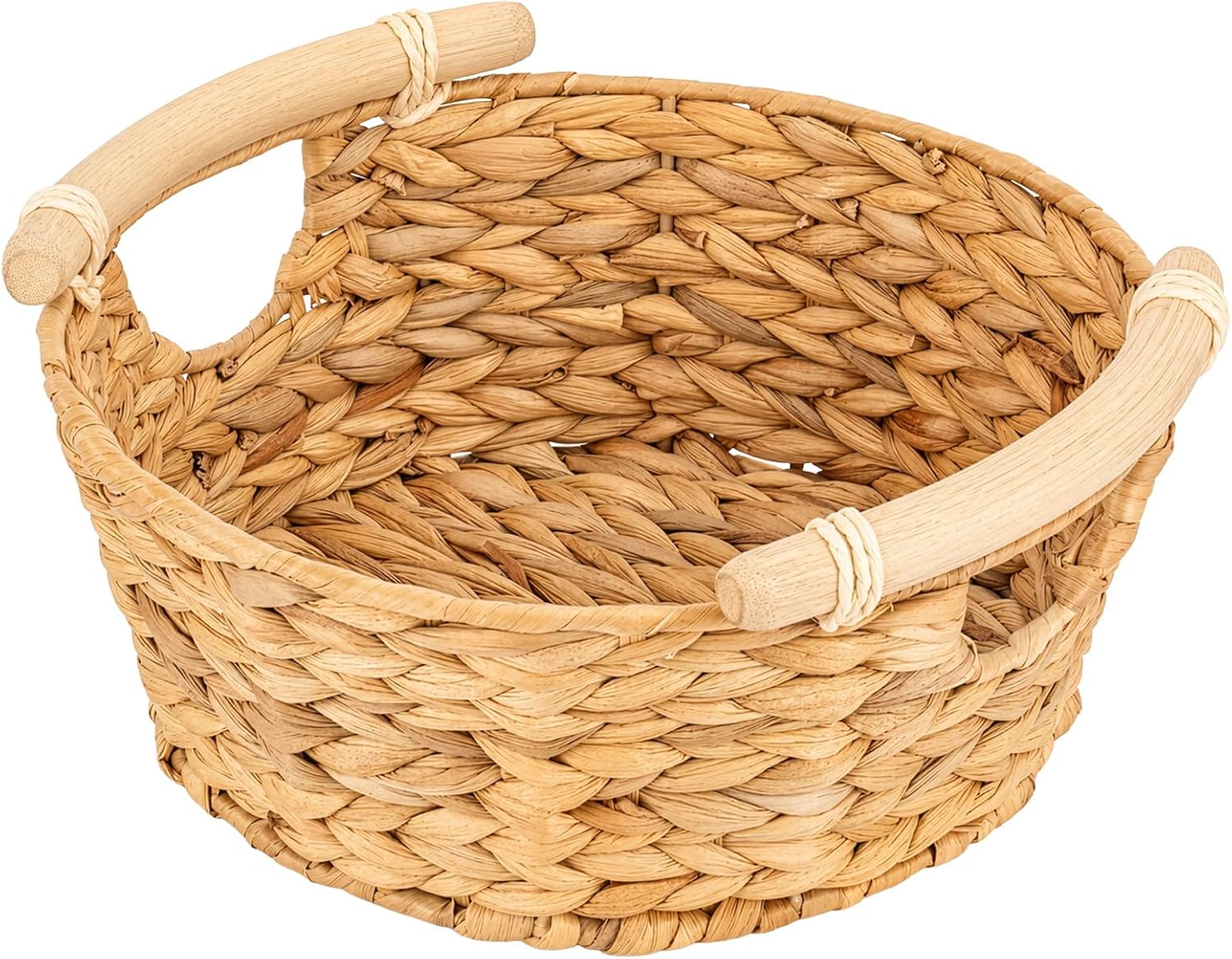 Braided Gift Basket, Empty, Round Storage Basket Made of Water Hyacinth with Wooden Handles, Gift Basket for Filling, Wicker Basket for Gifts & Decoration, 31.2 x 29.8 x 13.8 cm