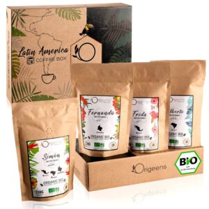 ORIGEENS Organic Ground Coffee Tasting Set – Traditional Roasting, 4 x 250 g – Organic Coffee Ground Arabica – Coffee Gift Set