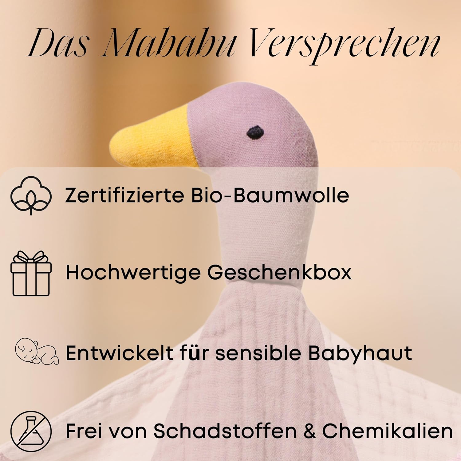Baby Muslin Comforter - Organic Cotton & Oeko-Tex - Cuddly Toy Duck - Gift for Birth, 4-Ply, Extra Soft, for Newborns, Boys & Girls, Washable, as a Cuddle Blanket – Bild 5