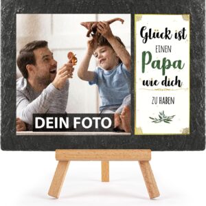 Design your own slate plate - print with photo - Glück ist einen Papa wie dich zu haben - gift Father's Day, birthday, Christmas, slate board with easel, 15 x 20 cm