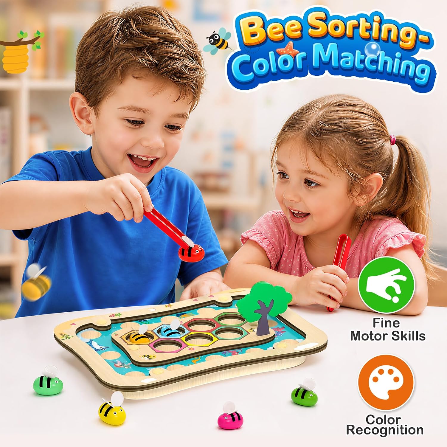 Montessori Toy from 3 Years, 2 in 1 Wooden Magnetic Fishing Game – Bild 4