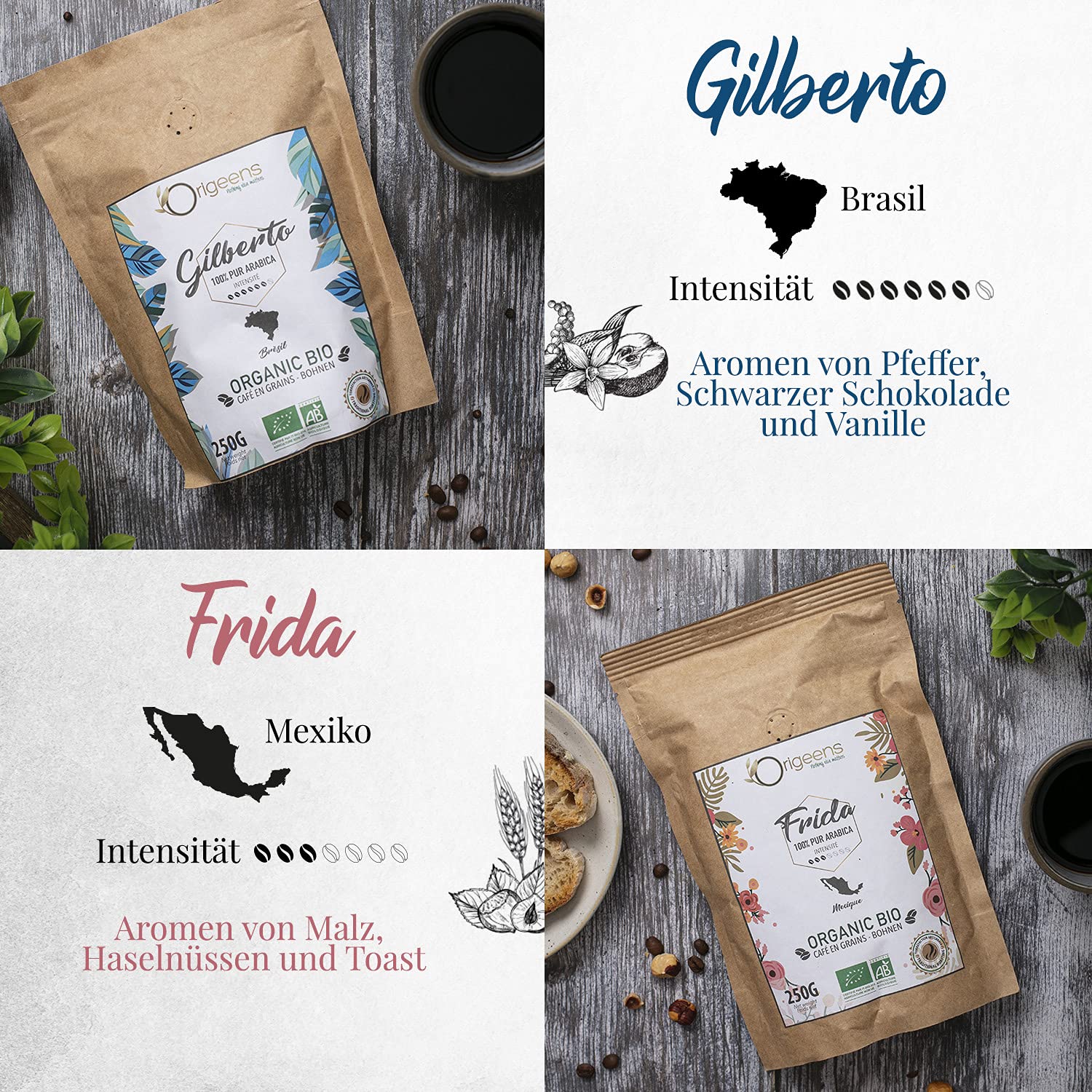 ORIGEENS Organic Ground Coffee Tasting Set – Traditional Roasting, 4 x 250 g – Organic Coffee Ground Arabica – Coffee Gift Set – Bild 4