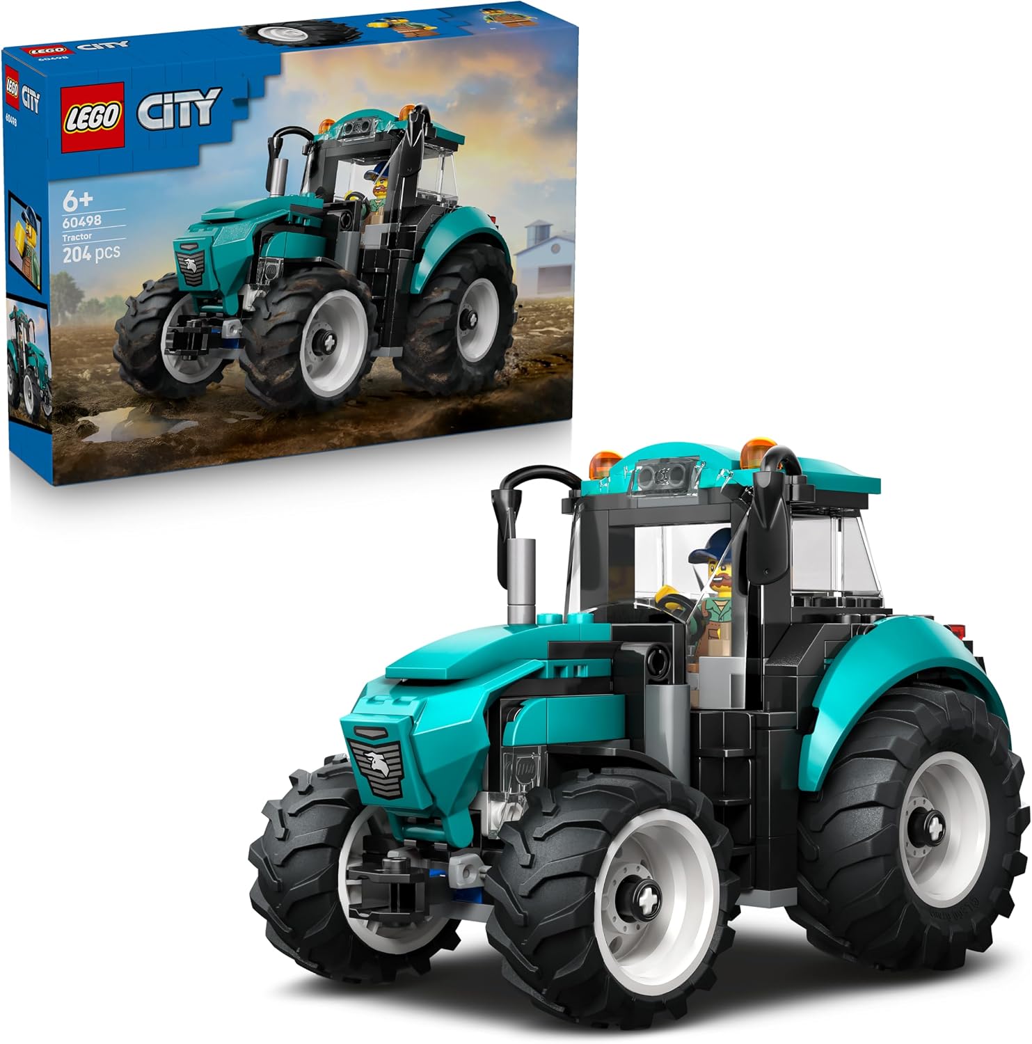 LEGO City Tractor, Toy Farm Vehicle, Model Building, with Farmer Mini Figure, Birthday Gift for Boys Aged 6 Years and Over and Technology Fans, 60498