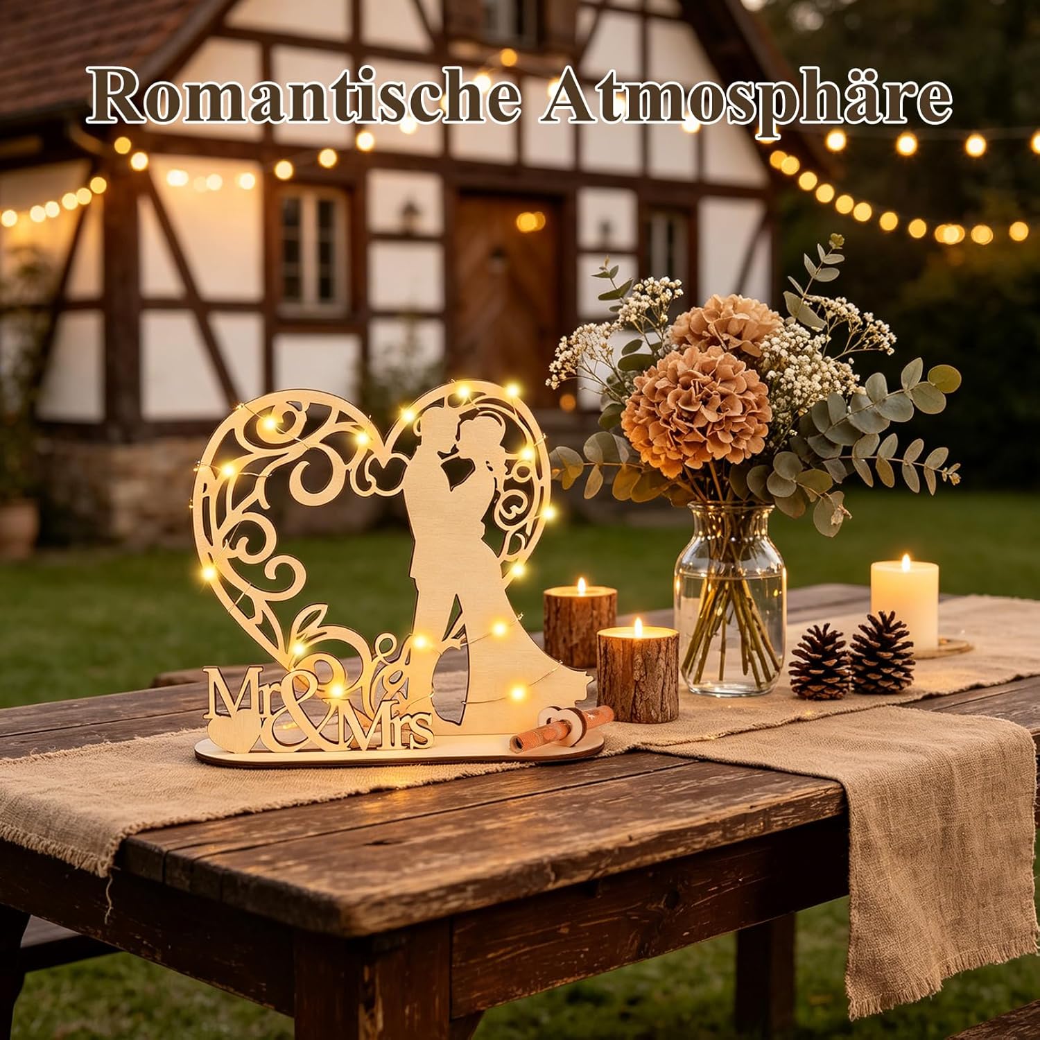Wedding Money Gift for Bride and Groom - Wedding Gift Money Made of Wood with LED Light, Packaging with Foil & Bow, Mr & Mrs Decoration, Ready to Use – Bild 4