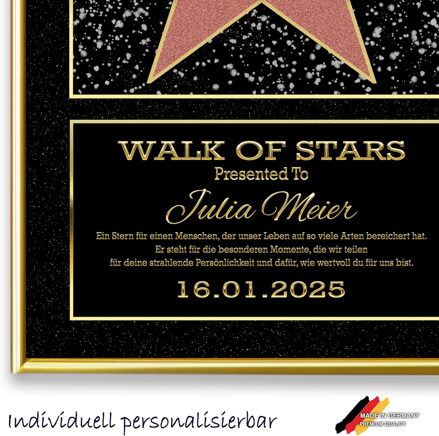 DUOMIO HOLLYWOOD Walk of Fame Star, Personalised Certificate Optional with Frame, 3 Sizes, Design, Theme, Text, Background Colour Selectable, Premium Paper Print, Gifts for Men / Women – Bild 6