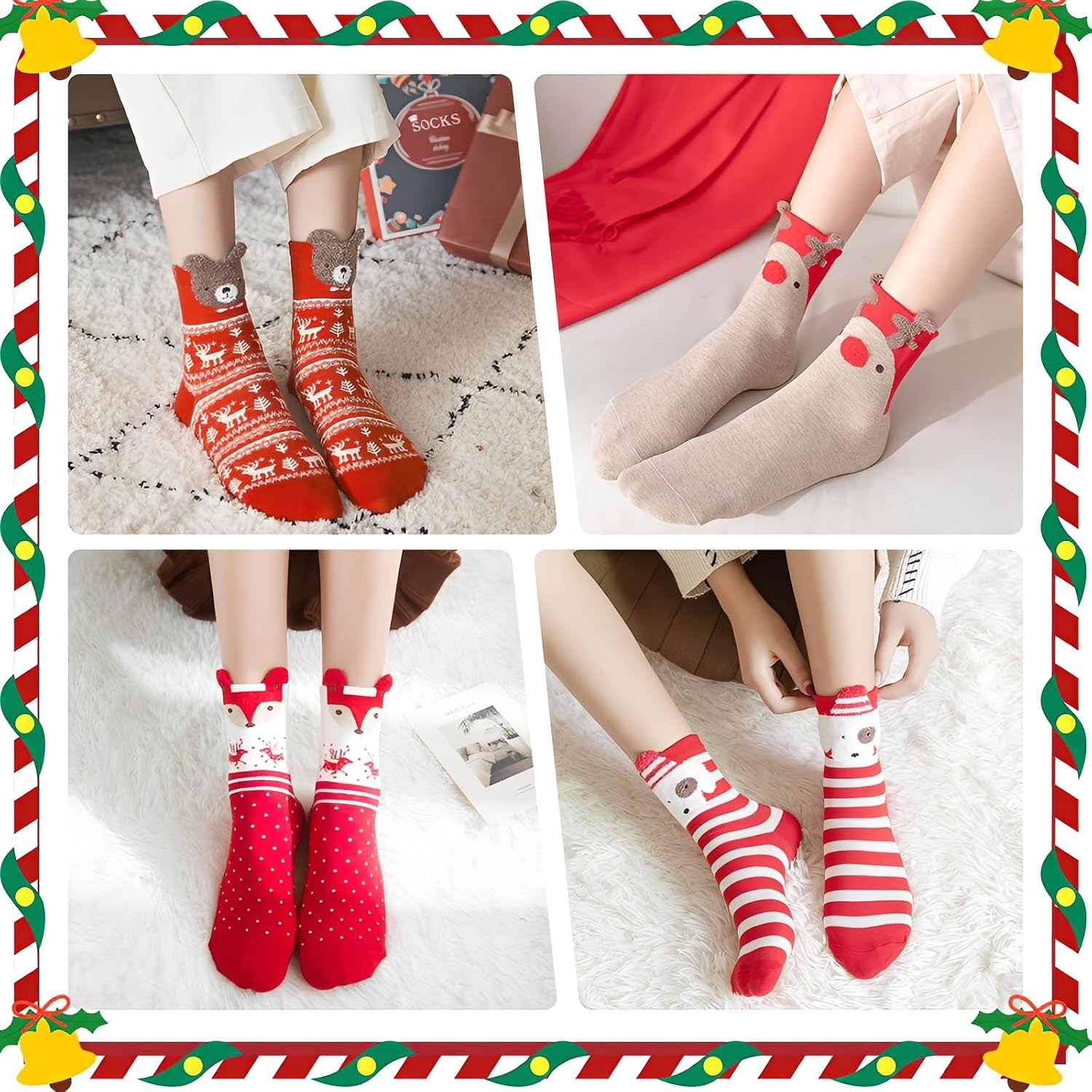 Scinzene 4 Pairs of Women's Christmas Socks with Gift Box, Cuddly Socks Christmas 39-42, Cute Animal Motifs Christmas Socks, Christmas Socks, Santa Gifts & Christmas Gifts for Women – Bild 2