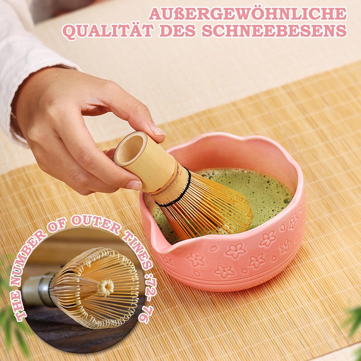 Matcha Set, Matcha Tea Set 7 Pieces with Matcha Broom Bowl, Strainer & Accessories, Perfect Gift Premium Matcha Set for Traditional Japanese Lovers (Pink) – Bild 4