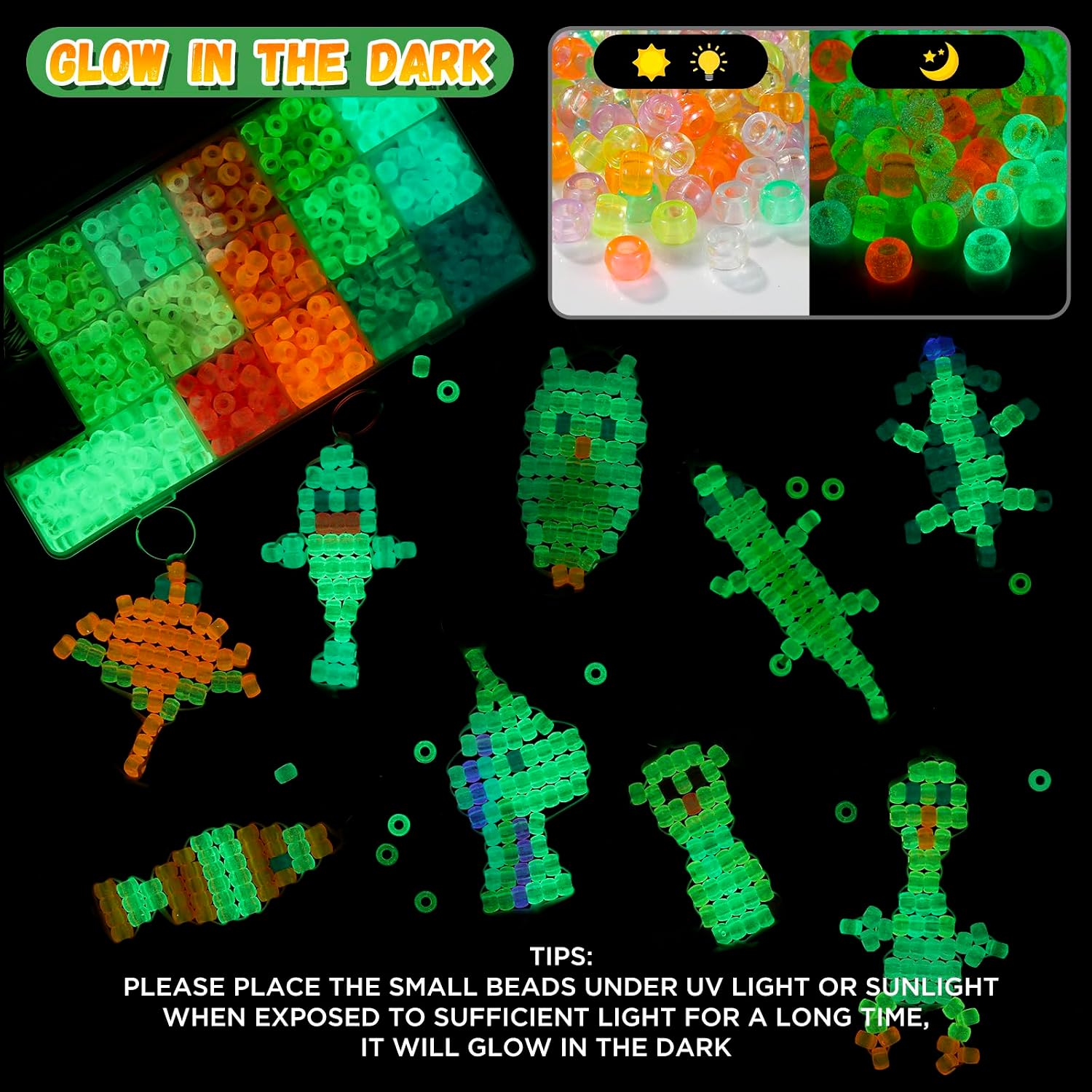 Funtopia Pearl Animals Craft Set for Children, Glow in the Dark Pony Beads – Bild 2