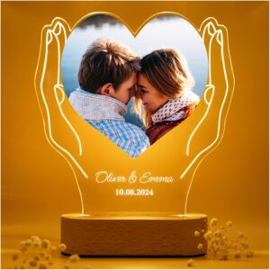 Geschenkfreude Personalised Picture with Photo and Text – Personalised Valentine’s Day Gifts for Men and Women – Couple Gifts – Boyfriend and Girlfriend – Illuminated Picture Frame LED Acrylic