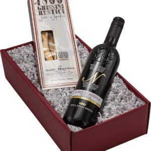 The Wine Guys Gift Set "Rustico" with Wine and Salt Pastries in a Great Gift Box Gift Set with Elegant Red Wine from Sicily (1 x 0.75 L) and Fine Breadsticks from Italy