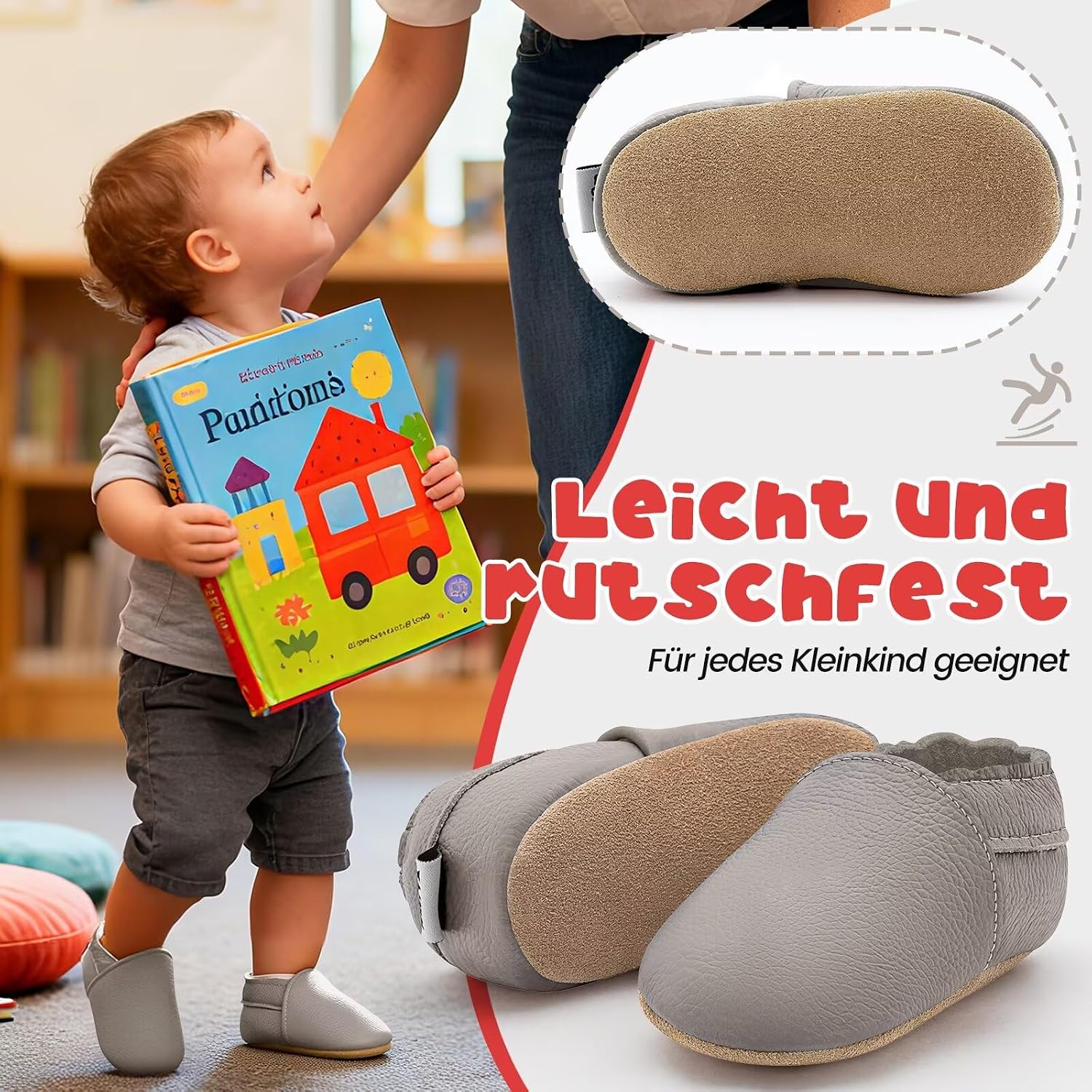 HMIYA Soft Leather Crawling Shoes, Baby Shoes with Suede Soles, for Boys and Girls aged 0–6 Months, 6–12 Months, 12–18 Months and 18–24 Months – Bild 3