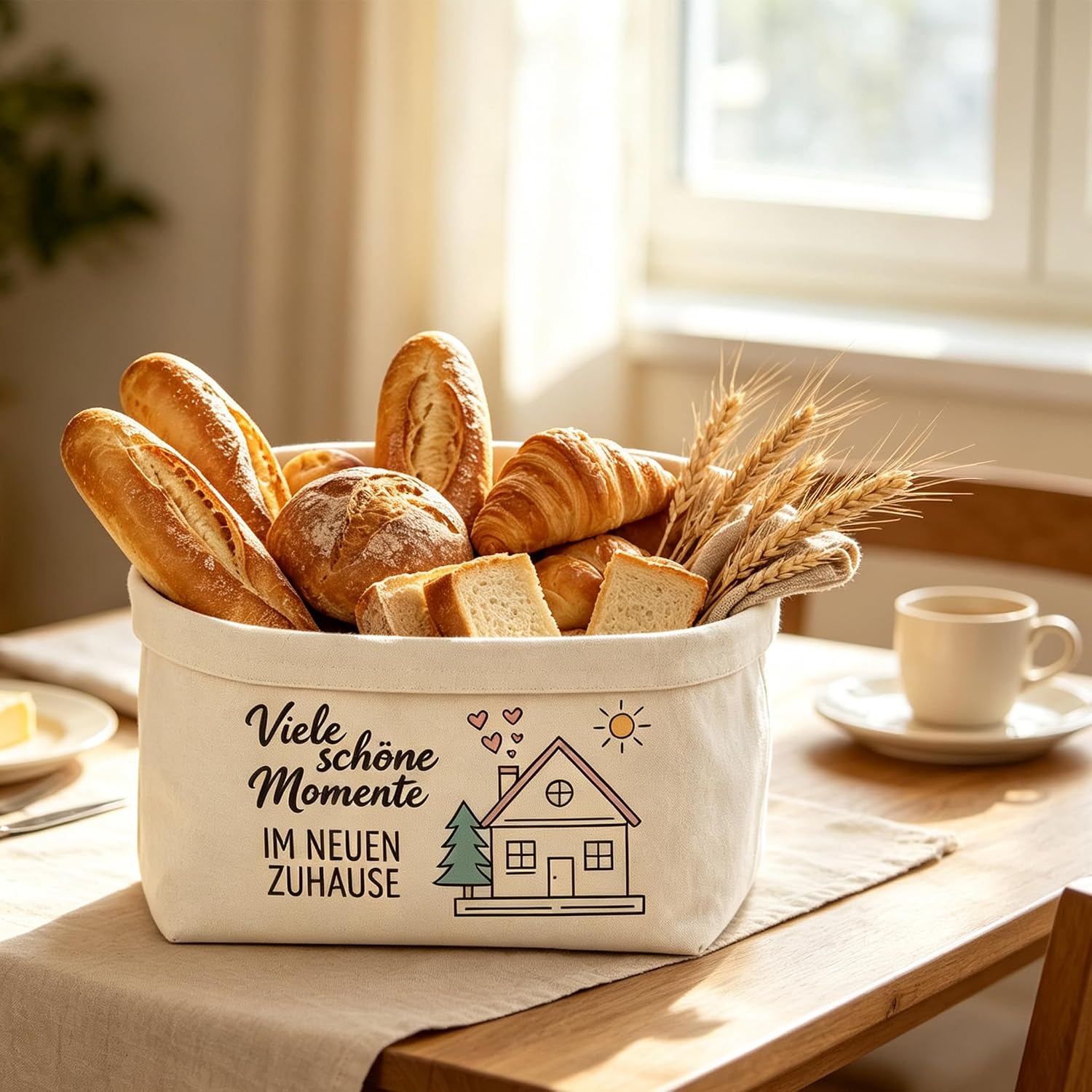 Housewarming Gifts for Home, with Bread Basket Fabric & Bottle – Bild 7
