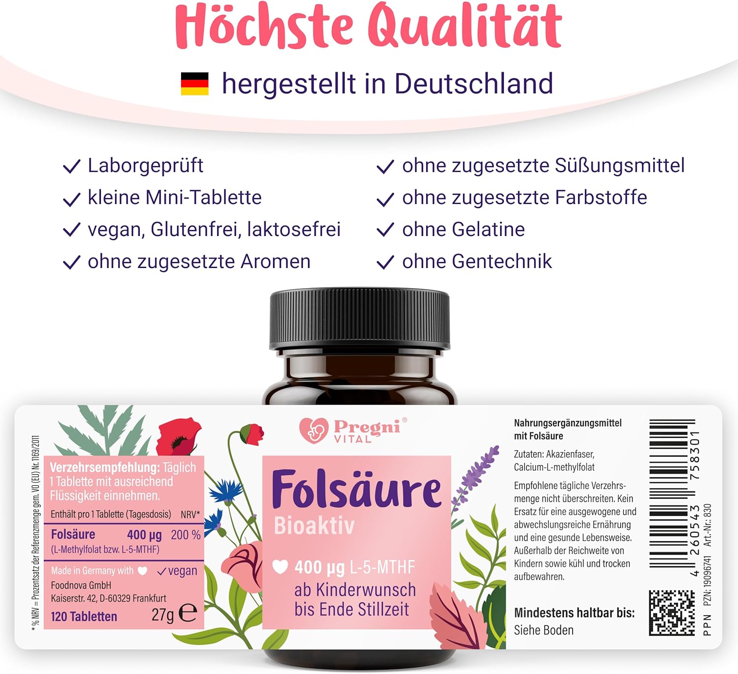 PregniVital folic acid desire for children, 400 μg, L-5-MTHF per tablet – Bild 6