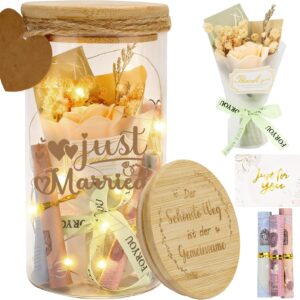 Wedding Gifts Money Box for Bride and Groom and Fresh Lovers with Dried Flowers, Pendant and Card, Wedding Just Married Personalised Money Gifts Wedding Fund Money Box (Get Married)