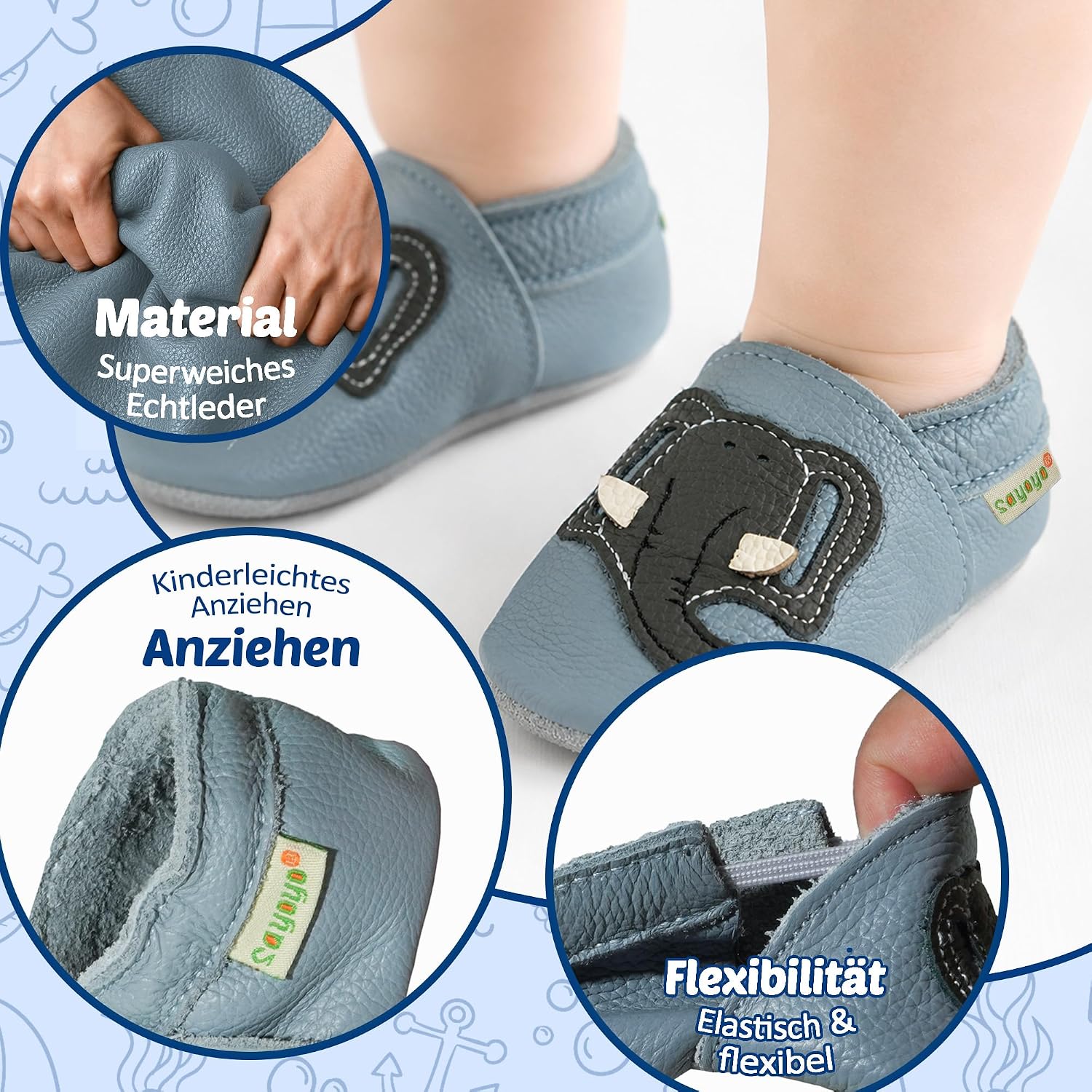 SAYOYO Soft leather first walking shoes, crawling shoes, baby slippers, toddler, leather shoes, boys and girls. – Bild 3