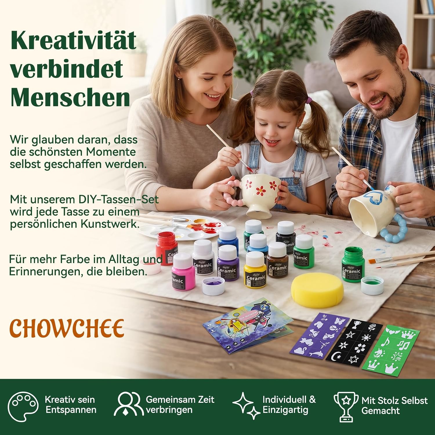 DIY Ceramic Painting Set - Includes 2 Cups for Painting, Paints, Brushes & Stencils, Cup Painting Set for Beginners, DIY Craft Set, Creative Gift for Adults – Bild 6