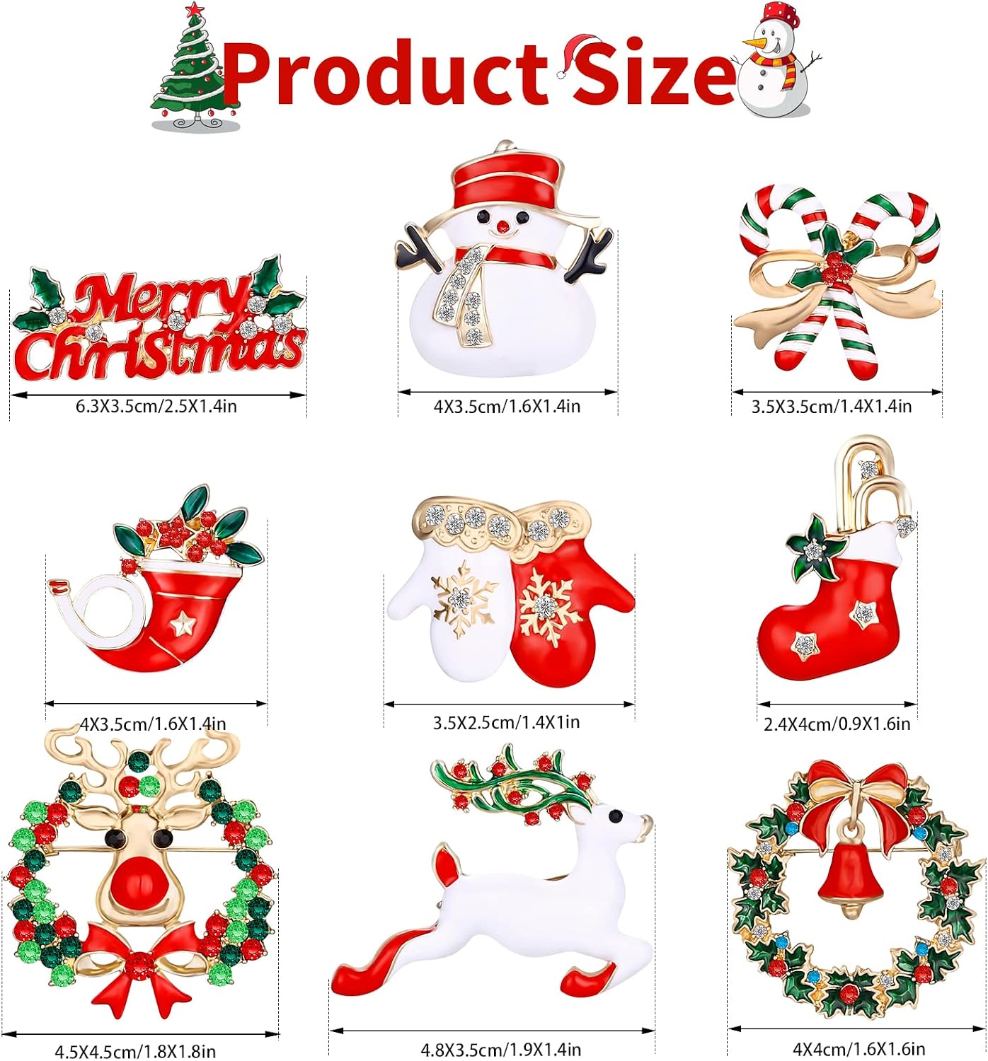 MELLIEX 9 Piece Christmas Brooches Pin Set Rhinestone Christmas Brooches Crystal Christmas Decoration for Clothes Gift Ornaments – Bild 7