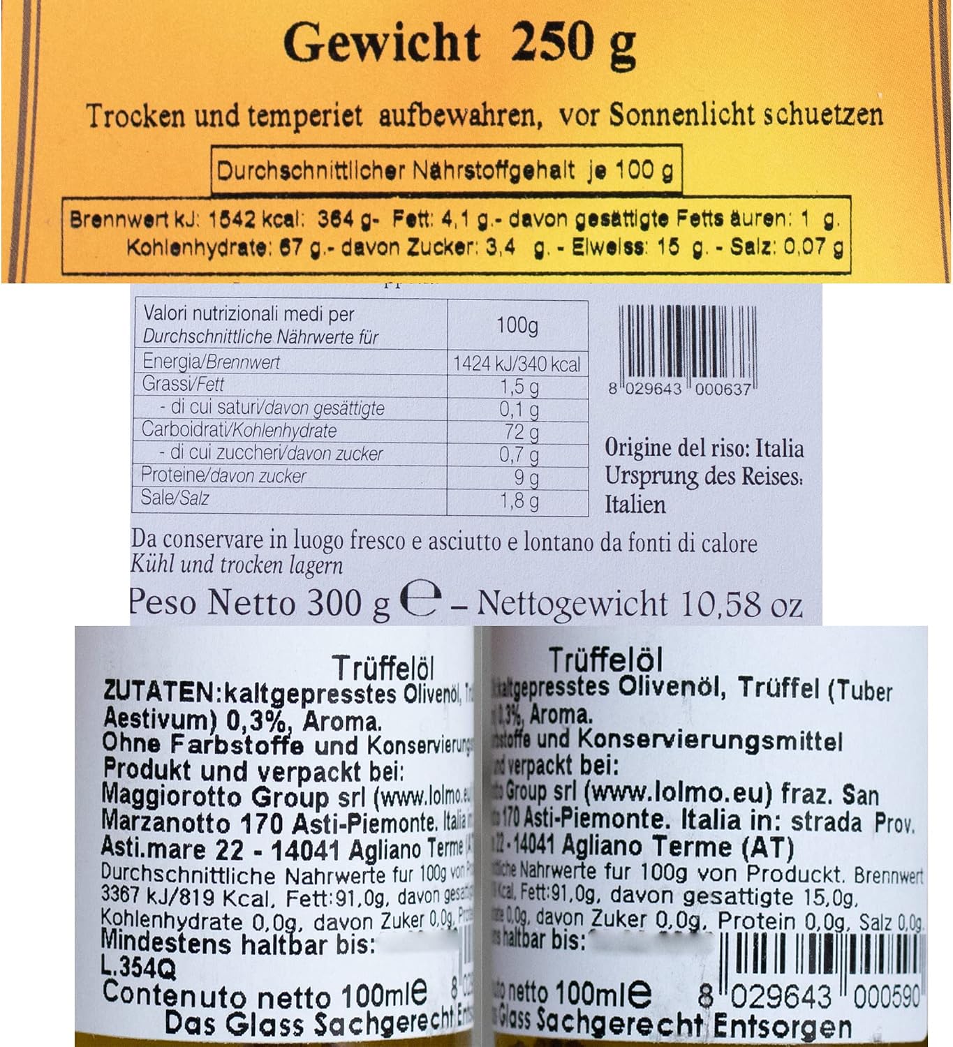 Weinpräsent Gift Basket "Truffle Search" with Italian Specialities: Italian Delicatessen and Barbera (13% Vol.) with Truffle Risotto, Spice Oil with Truffle, Dry 2017 (1 x 0.75 L) – Bild 4
