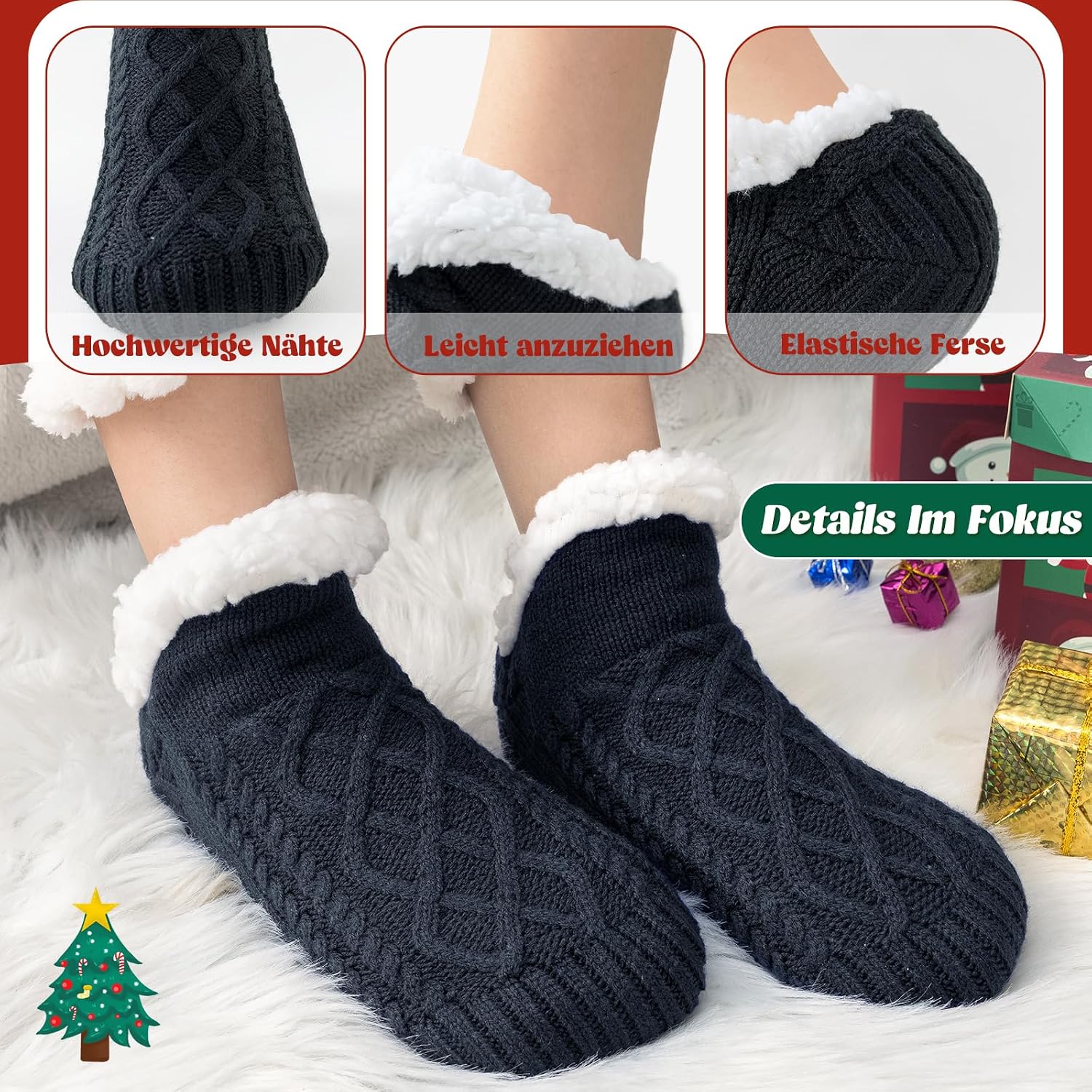 Niorasen Cuddly Socks for Men and Women, Thick Fluffy Socks with Grippers, Soft Warm Winter Hut Socks, House Socks, Stopper Socks, Women Gift, Birthday, EU 36-44, 1 Pair – Bild 5