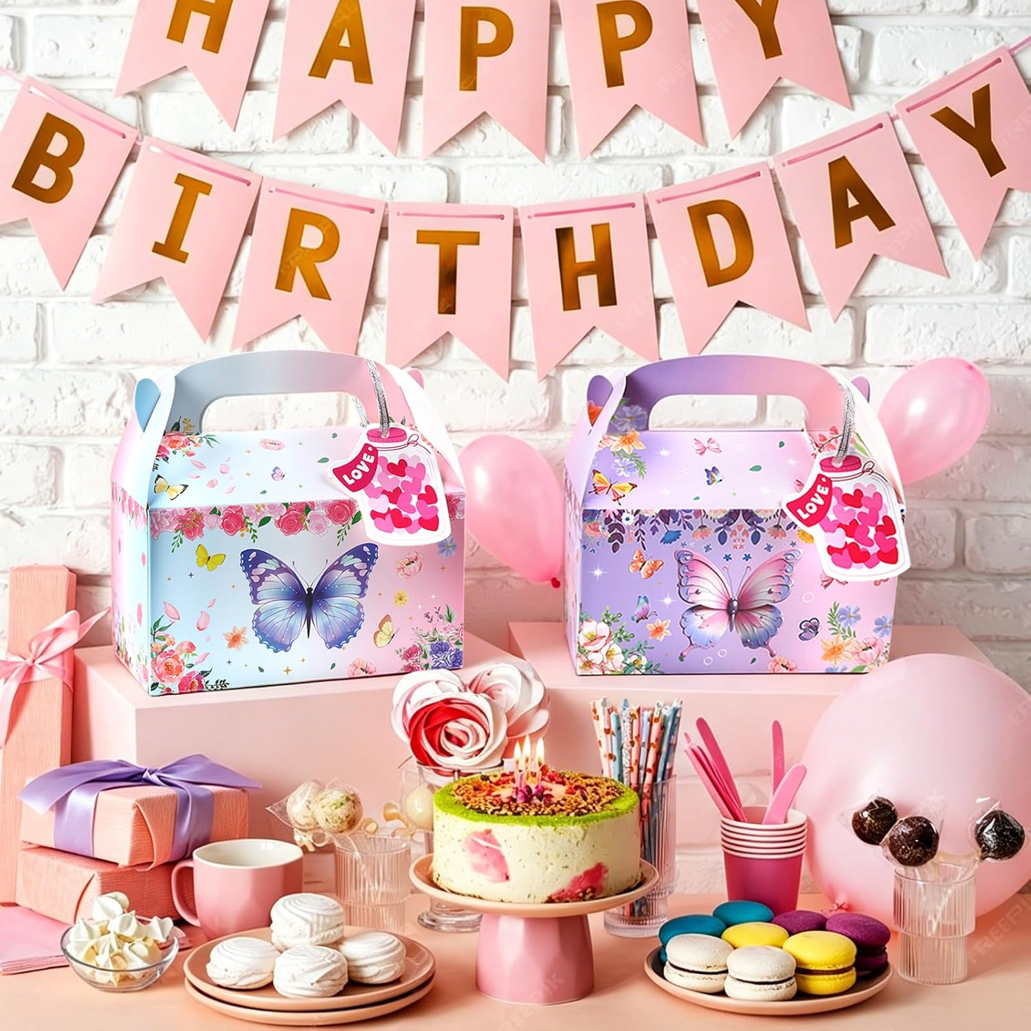 Wlicon Pack of 24 Butterfly Party Boxes Butterfly Candy Paper Boxes Gift Boxes with Handle for Cake Biscuits Birthday Party Baby Shower Wedding Decorations – Bild 4
