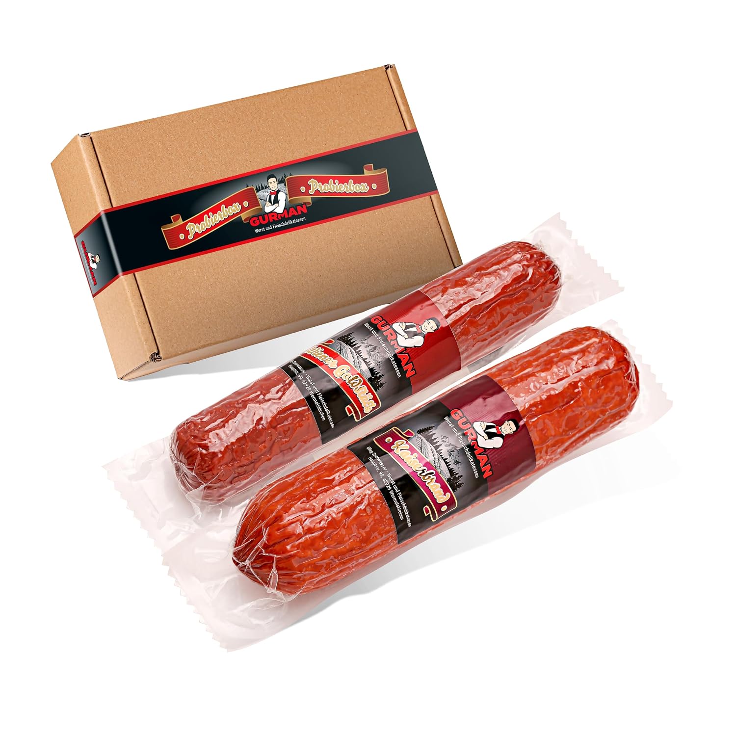 GURMAN Salami Gift Box Guest Box 800 g - Sausage Set with 2 Cooking Salami Varieties (Kaiserbrandy 500 g, Vienna Gold Piece 300 g)