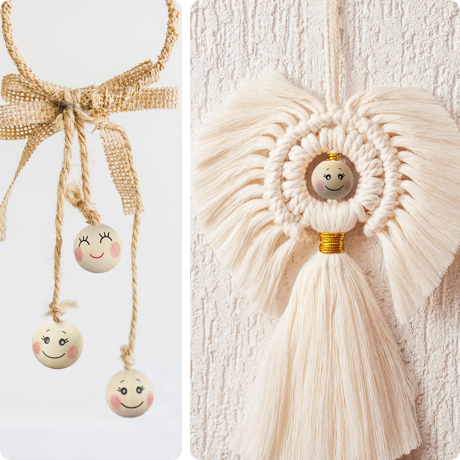 Netuno 17 x Wooden Balls with Smiling Face 20 mm x 18 mm Wooden Heads Angel Head Natural Craft Beads for Macrame Decorative Balls with Eyes for Crafts Jewellery Wooden Beads with Hole Round – Bild 7