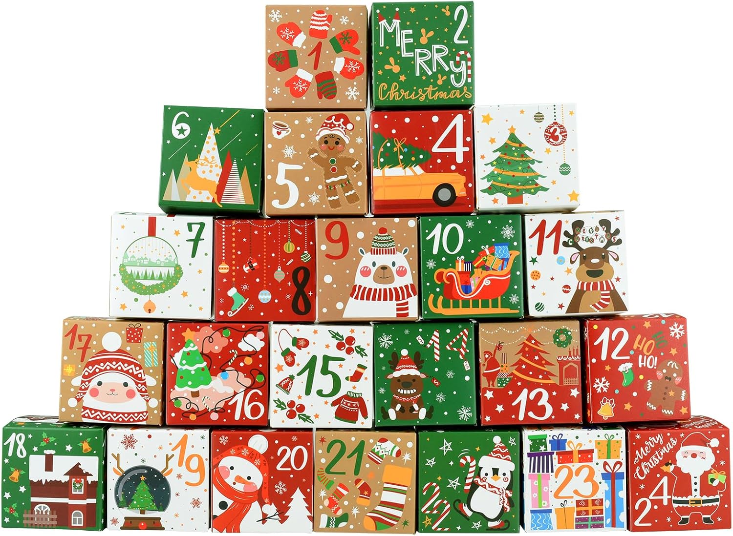 TAIYOU Pack of 24 Christmas Calendar Boxes 7 cm Advent Calendar for Filling Christmas Paper Boxes Advent Calendar Sweets Box Christmas Cookies Boxes Gift Boxes