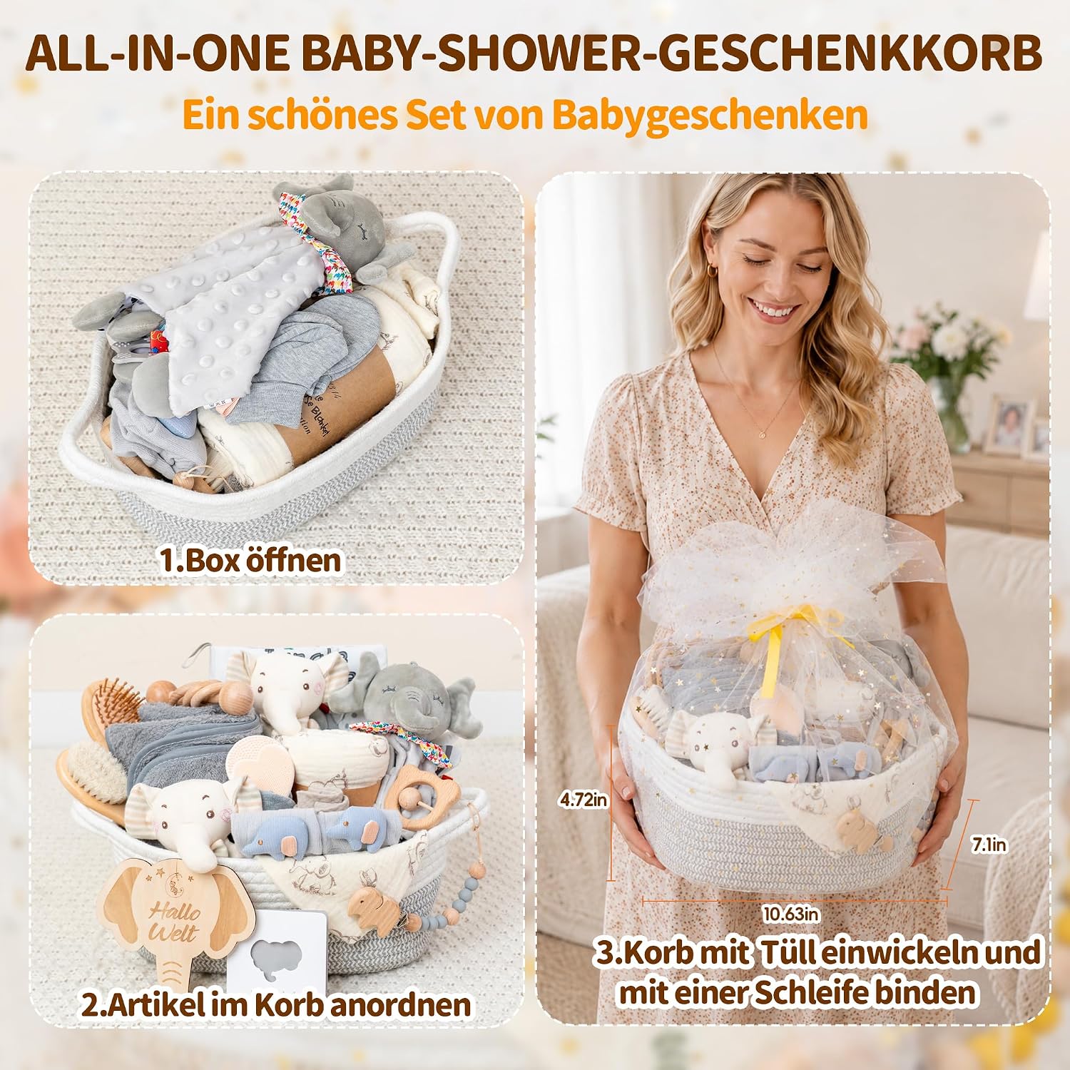 Newborn Gift Set for Birth with Baby Blanket and Wooden Rattle – Bild 3