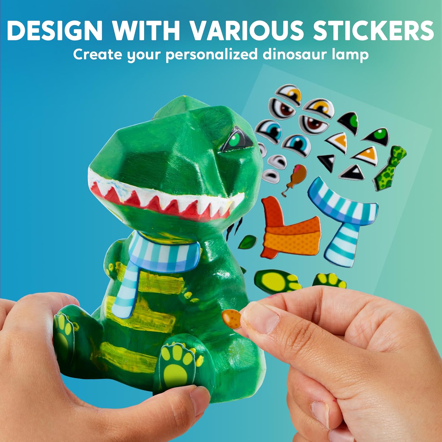 Klever Kits Dinosaur Lamp Craft Set Children from 6+ Years, Craft Girls from 6 7 8 9 10 11 12 Years, Creative Gifts for Girls and Boys, Dino Toy Children, DIY Dino Lamp Painting Set – Bild 6