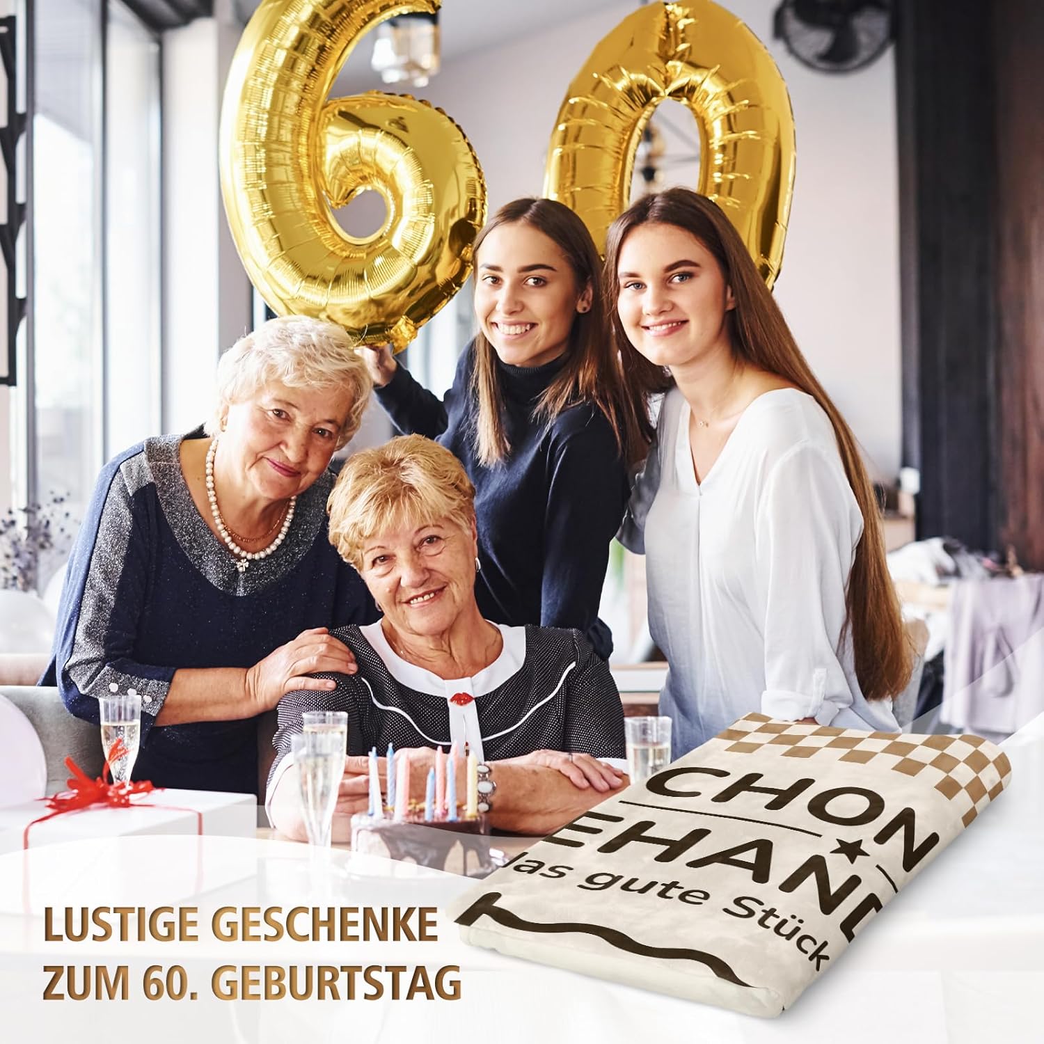 60th Birthday Woman Man Funny Birthday Cuddly Blanket Gift, Gifts for 60th Birthday for Women Men, 60th Birthday Wife Girlfriend Mum Dad, Gentle Treat Gifts – Bild 2